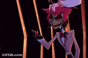 Cartoon Character With Red Hair And Sharp Teeth In Dark Room GIF