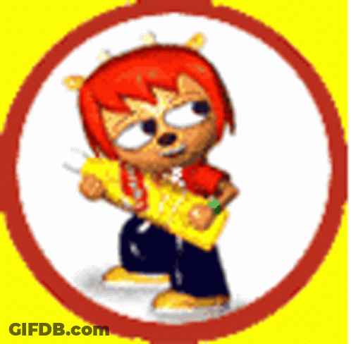 Cartoon Character With Red Hair In Yellow Circle Holding Yellow Object GIF