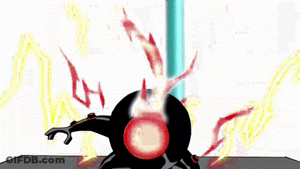 Cartoon Character With Red Head And Red Eyes Standing On Table GIF