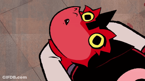Cartoon Character With Red Head And Yellow Eyes Lying Down GIF