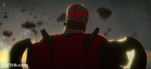 Cartoon Character With Red Helmet And Red Eyes GIF
