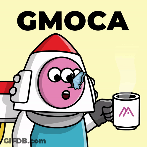 Cartoon Character With Rocket Head Holding Coffee GIF