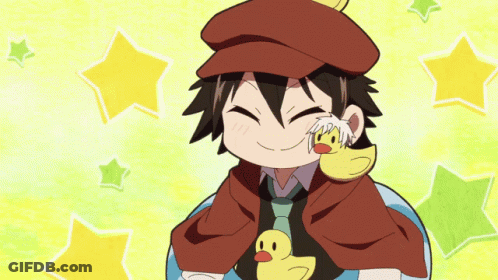Cartoon Character With Rubber Duck On Neck GIF