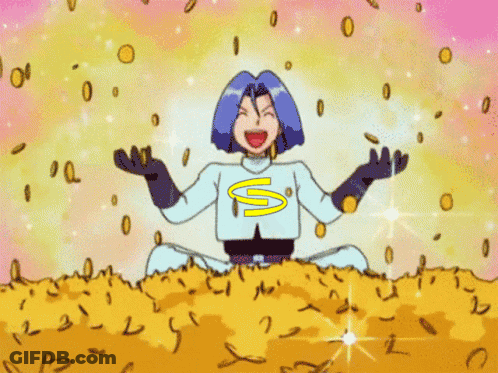 Cartoon Character With S Sitting In Gold Coins GIF