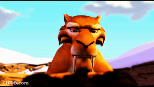 Cartoon Character With Saber-Toothed Tiger GIF