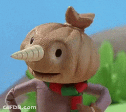 Cartoon Character With Sack On Head And Scarf GIF