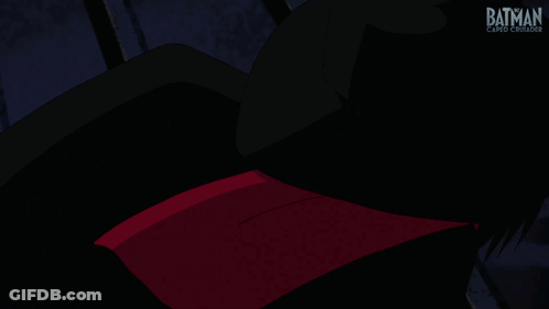 Cartoon Character With Scarf And Batman Logo GIF