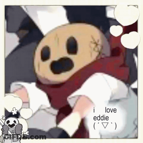 Cartoon Character With Scarf Says I Love Eddie GIF