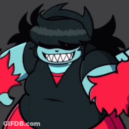 Cartoon Character With Sharp Teeth And Red Skirt GIF