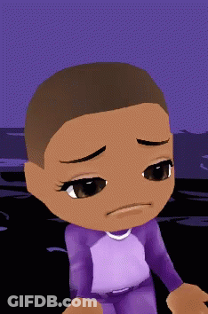Cartoon Character With Shaved Head In Purple Outfit GIF