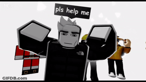 Cartoon Character With Sign Saying Pls Help Me GIF