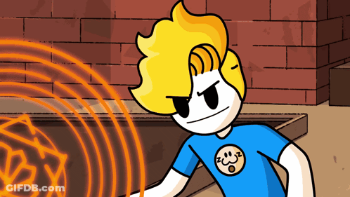 Cartoon Character With Smiley Face On Blue Shirt GIF