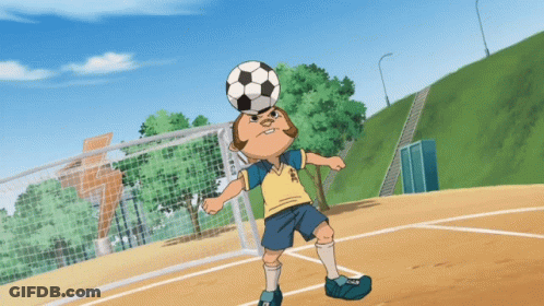 Cartoon Character With Soccer Ball On Head And Yellow Shirt Saying A GIF