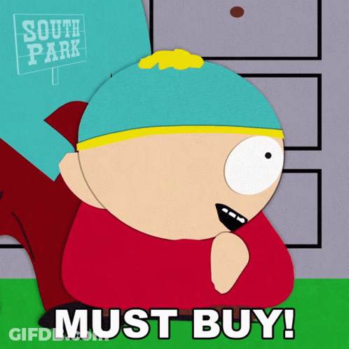 Cartoon Character With South Park Must Buy Sign GIF