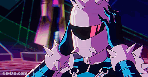 Cartoon Character With Spiked Helmet And Sunglasses GIF