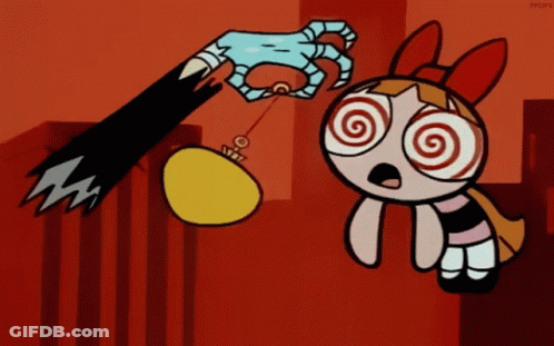Cartoon Character With Spiral Eyes Being Pulled GIF