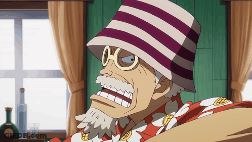 Cartoon Character With Striped Hat And Glasses Sitting In Front Of Window GIF