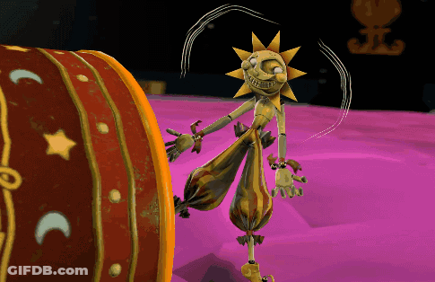 Cartoon Character With Sun On Head Standing Next To Drum GIF