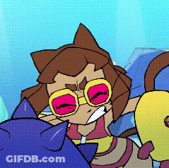 Cartoon Character With Sunglasses And Cat Ears Next To Cat GIF