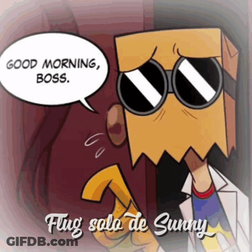 Cartoon Character With Sunglasses And Paper Bag Saying Good Morning Boss Flug Sala De Sunny GIF