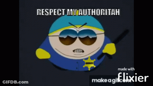 Cartoon Character With Sunglasses And Sheriff Badge Says Respect My Authority GIF