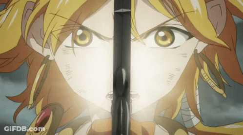 Cartoon Character With Sword In Front Of Face GIF