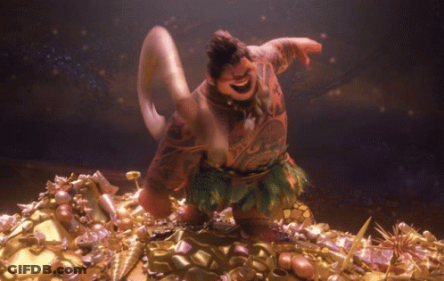 Cartoon Character With Tattoo On Treasure Pile GIF