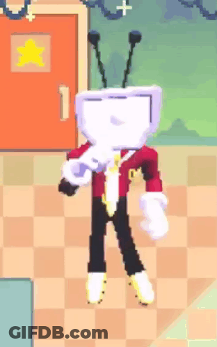 Cartoon Character With Television Head And Antennas GIF