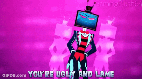 Cartoon Character With Television Head On Purple Background GIF