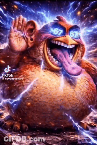 Cartoon Character With Tongue Out And Number 67 GIF