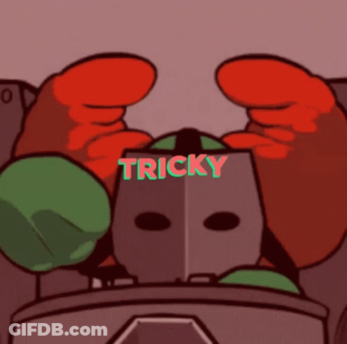 Cartoon Character With Tricky Written On Head GIF