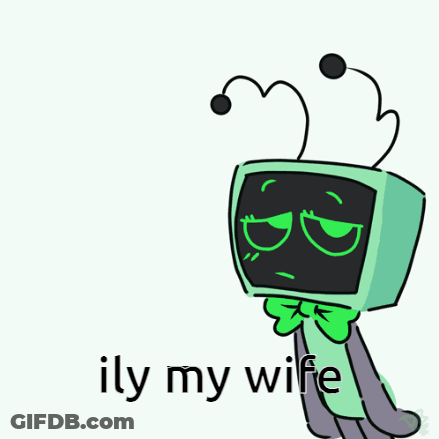 Cartoon Character With TV Head And Bow Tie Says Illy My Wife GIF