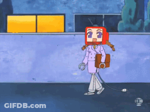 Cartoon Character With TV On Head Walking GIF
