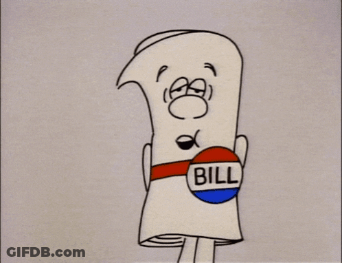 Cartoon Character With Veto Bill On Chest GIF