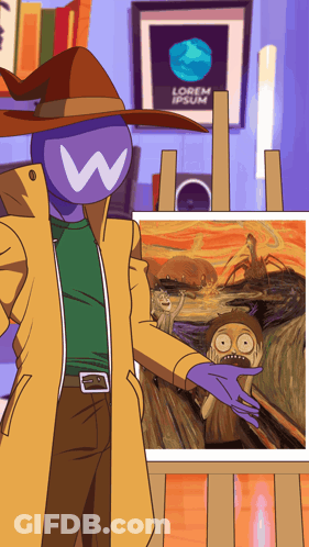 Cartoon Character With W On Head Holding Painting GIF