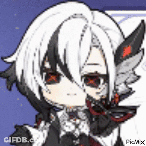 Cartoon Character With White Hair And Black Wings Holding Sword GIF