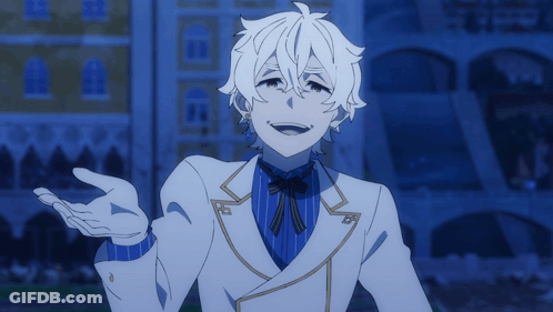 Cartoon Character With White Hair And Blue Shirt GIF