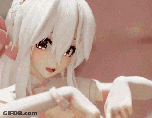 Cartoon Character With White Hair And Red Eyes Dancing GIF