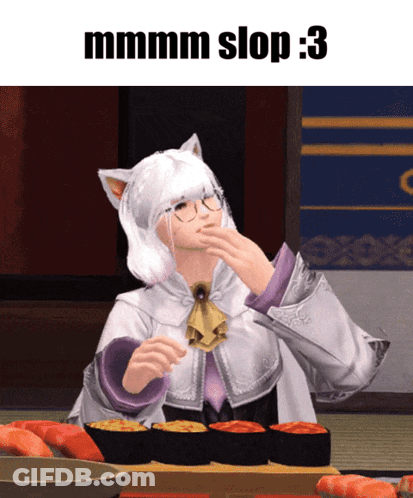 Cartoon Character With White Hair Eating Sushi GIF