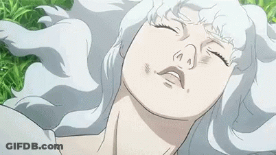 Cartoon Character With White Hair Lying In Grass Eyes Closed GIF