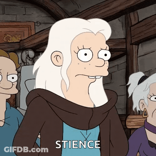 Cartoon Character With White Hair Saying Stience GIF