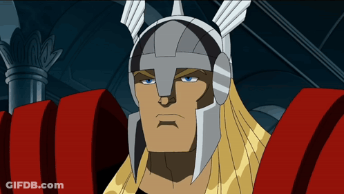 Cartoon Character With Winged Helmet GIF
