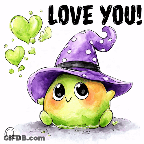 Cartoon Character With Witch Hat Saying Love You GIF