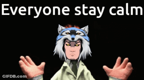 Cartoon Character With Wolf Hat Everyone Stay Calm GIF