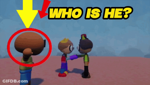 Cartoon Character With Yellow Arrow Saying Who Is He GIF