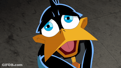 Cartoon Character With Yellow Beak And Blue Eyes GIF