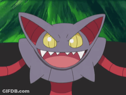 Cartoon Character With Yellow Eyes And Sharp Teeth Smiling GIF
