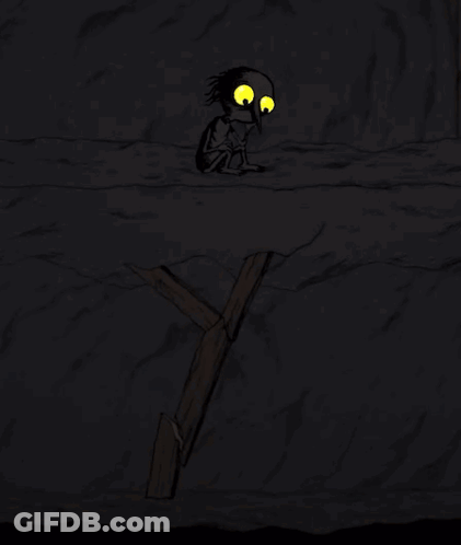Cartoon Character With Yellow Eyes Holding A Few Steps Sign GIF