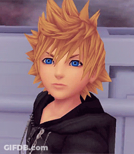 Cartoon Character With Yellow Hair And Blue Eyes In Black Hoodie GIF