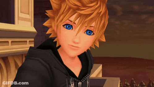 Cartoon Character With Yellow Hair And Blue Eyes In Black Hoodie GIF